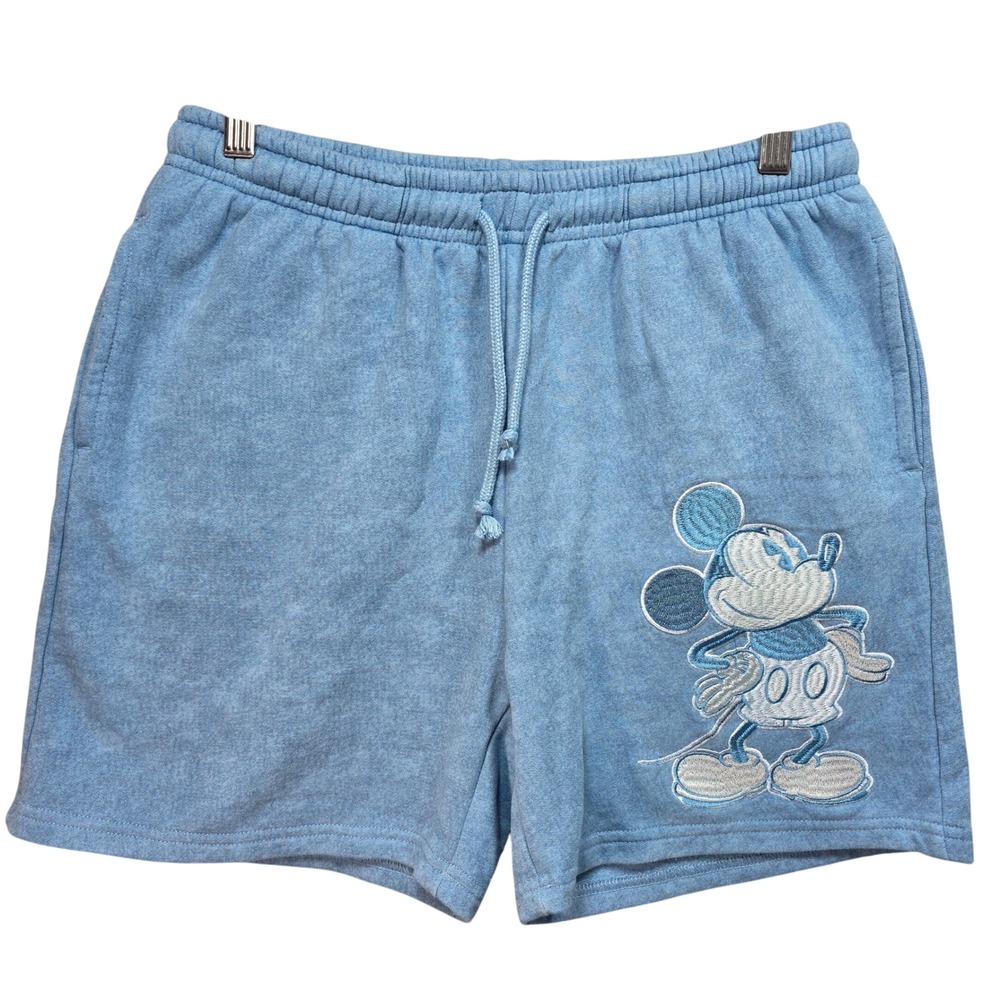 Disney Mickey Mouse Sweat Shorts Mens M Washed Blue Embroidered Monochromatic